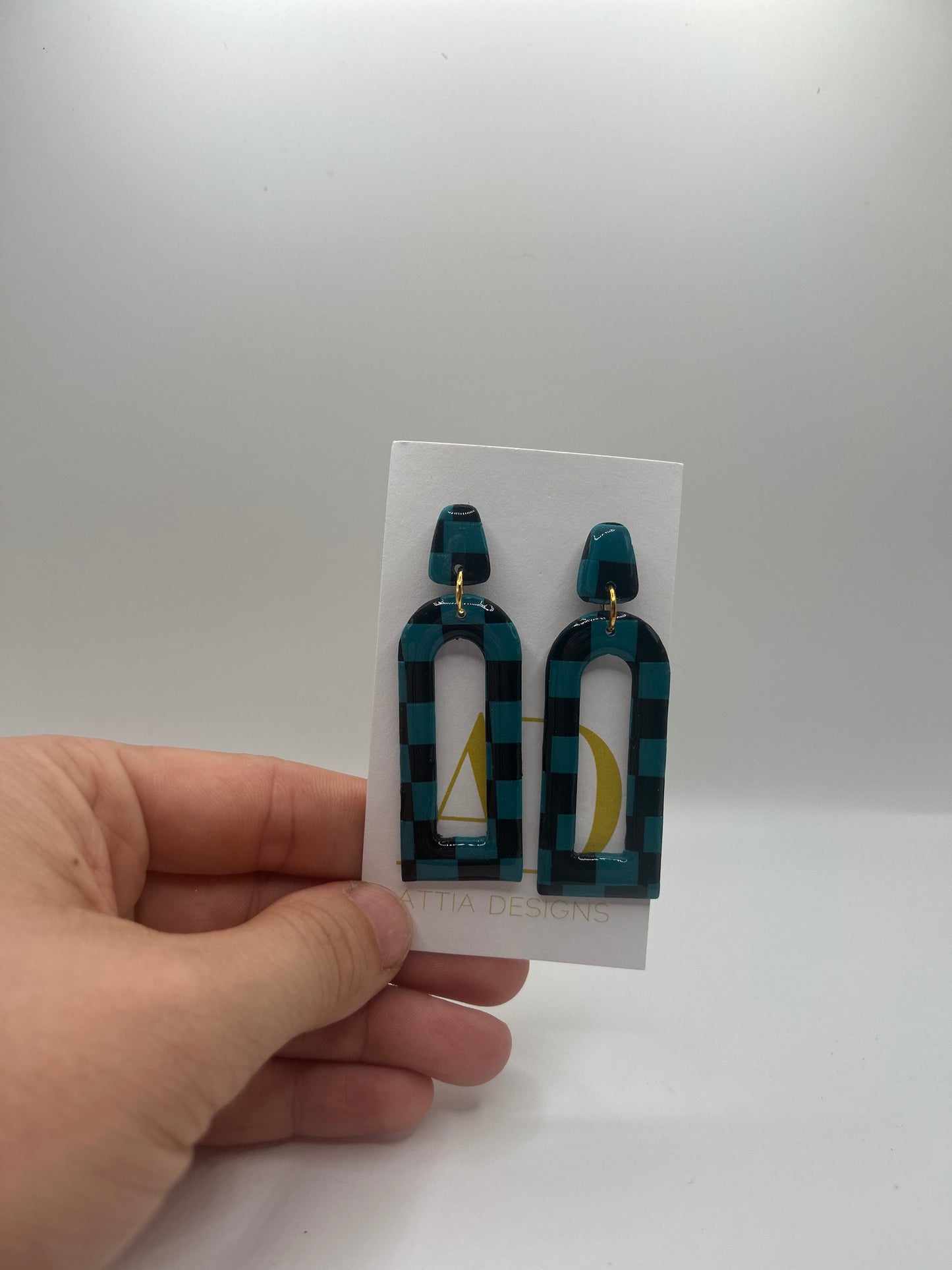 Teal Checkered Jags Earrings