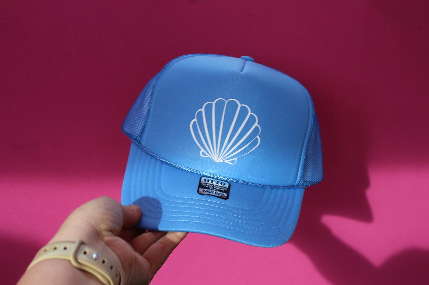 Blue & White Sea Shell Trucker Hat