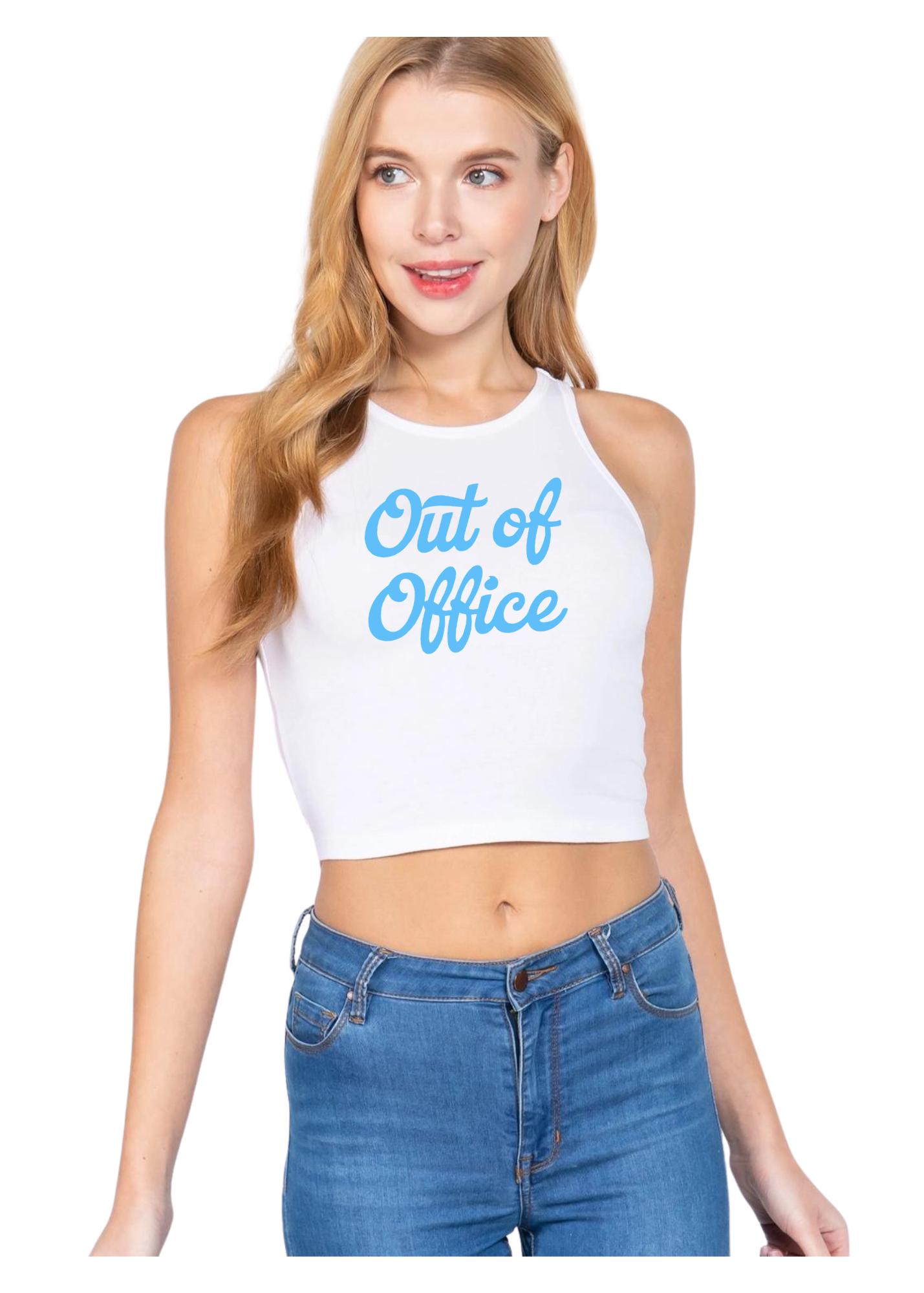 Blue Out of Office Crop Top